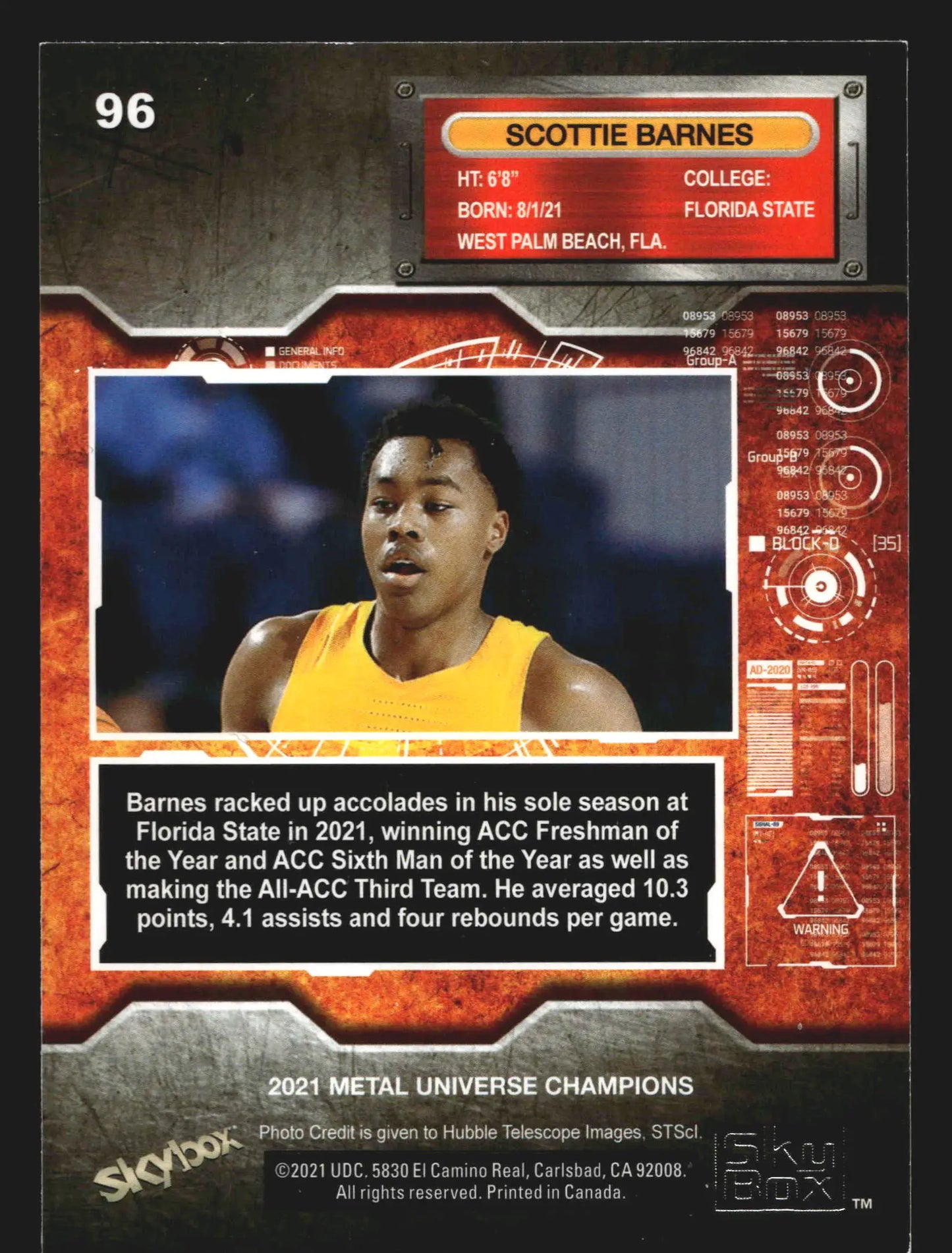 2021 Skybox Metal Universe Champions Scottie Barnes #96 RC Florida State