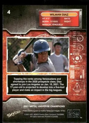 2021 Skybox Metal Universe Champions Wilman Diaz #4 Baseball - Baseball Card Single