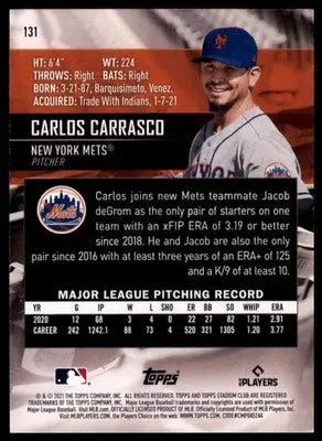 2021 Stadium Club - Photographers Proof SP Carlos Carrasco 131 New York Mets NM - Baseball Card Single
