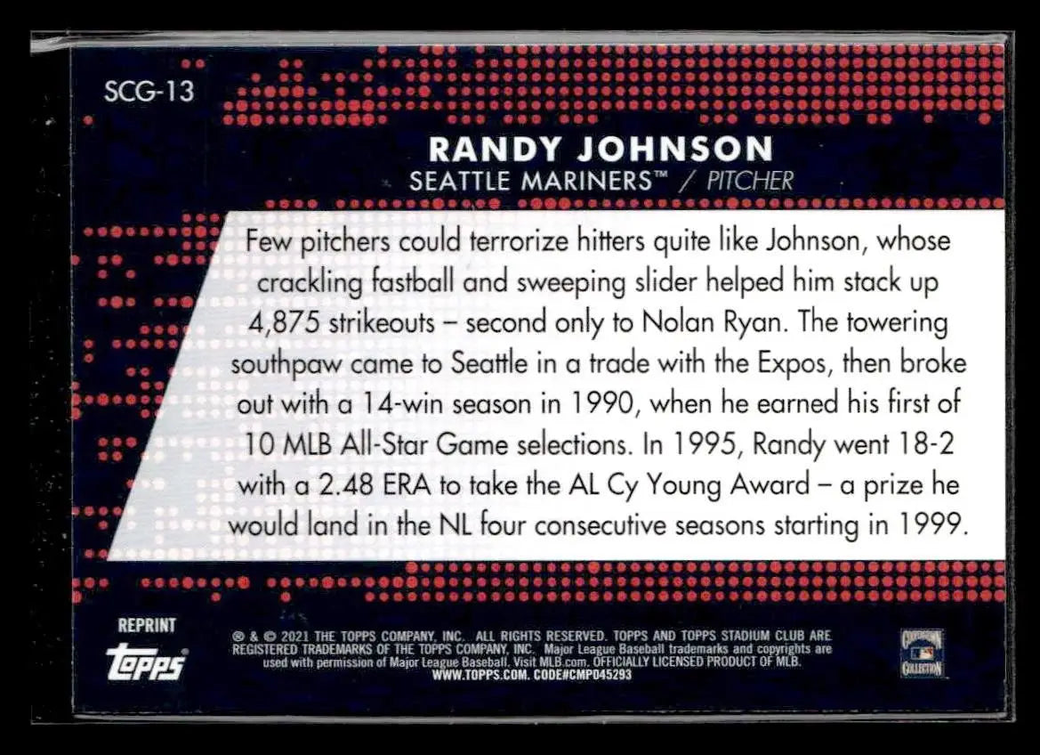 2021 Stadium Club #SCG-13 Randy Johnson Stadium Club Greats - Baseball Card Single