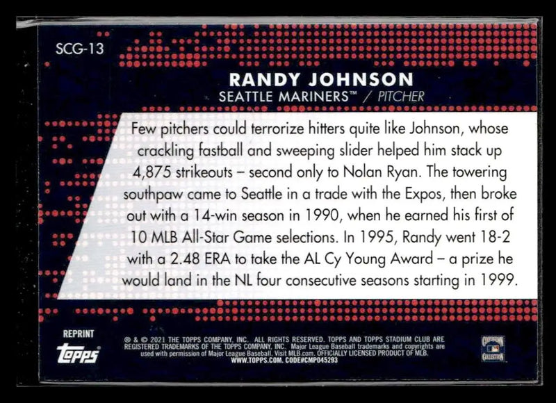 2021 Stadium Club #SCG-13 Randy Johnson Stadium Club Greats - Baseball Card Single