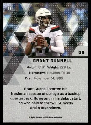 2021 Super Glow 1st Ever Grant Gunnell #22 Football - Football Card Single