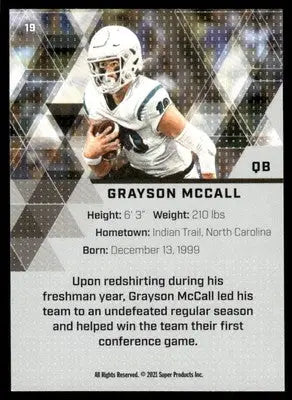 2021 Super Glow Grayson McCall #19 Football - Football Card Single