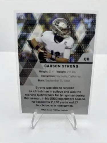 Carson Strong football card from 2021 Super Glow Sports Inaugural Edition Silver Glow