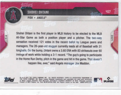 2021 Topps Snow #457 Shohei Ohtani Angels baseball card display for collectors