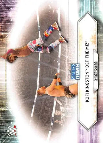 WWE wrestling trading card featuring Kofi Kingston and The Miz from 2021 Topps #1