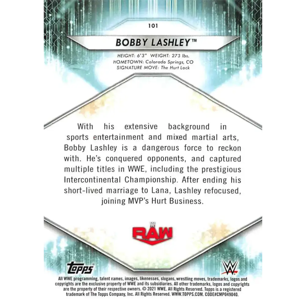 2021 Topps #101 Bobby Lashley NM-MT Wrestling Card - Other