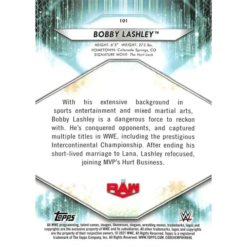 2021 Topps #101 Bobby Lashley NM-MT Wrestling Card - Other