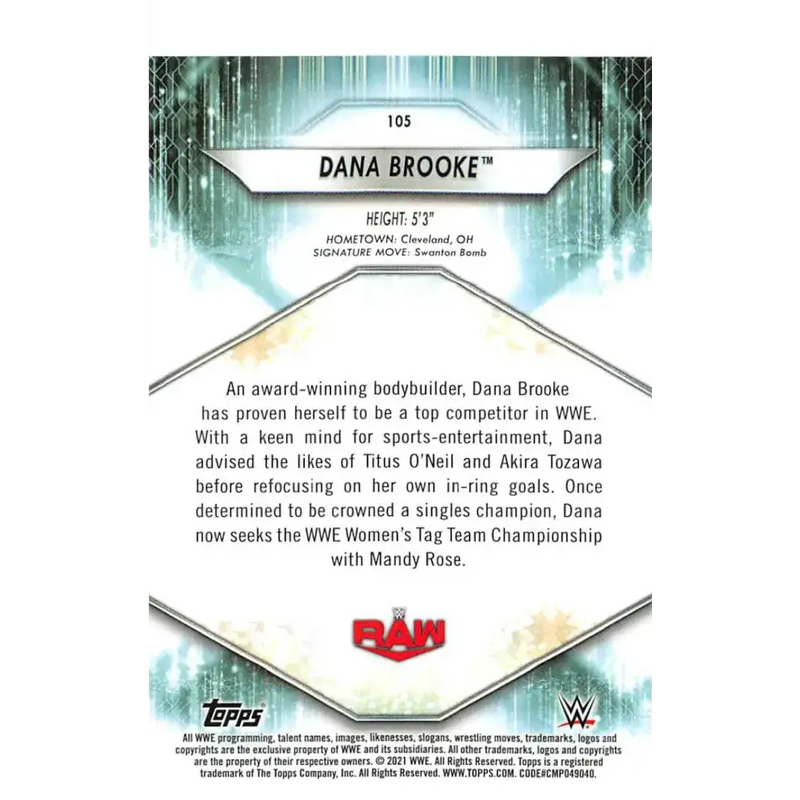 2021 Topps #105 Dana Brooke NM-MT Wrestling Card - Non-Sports Card Single