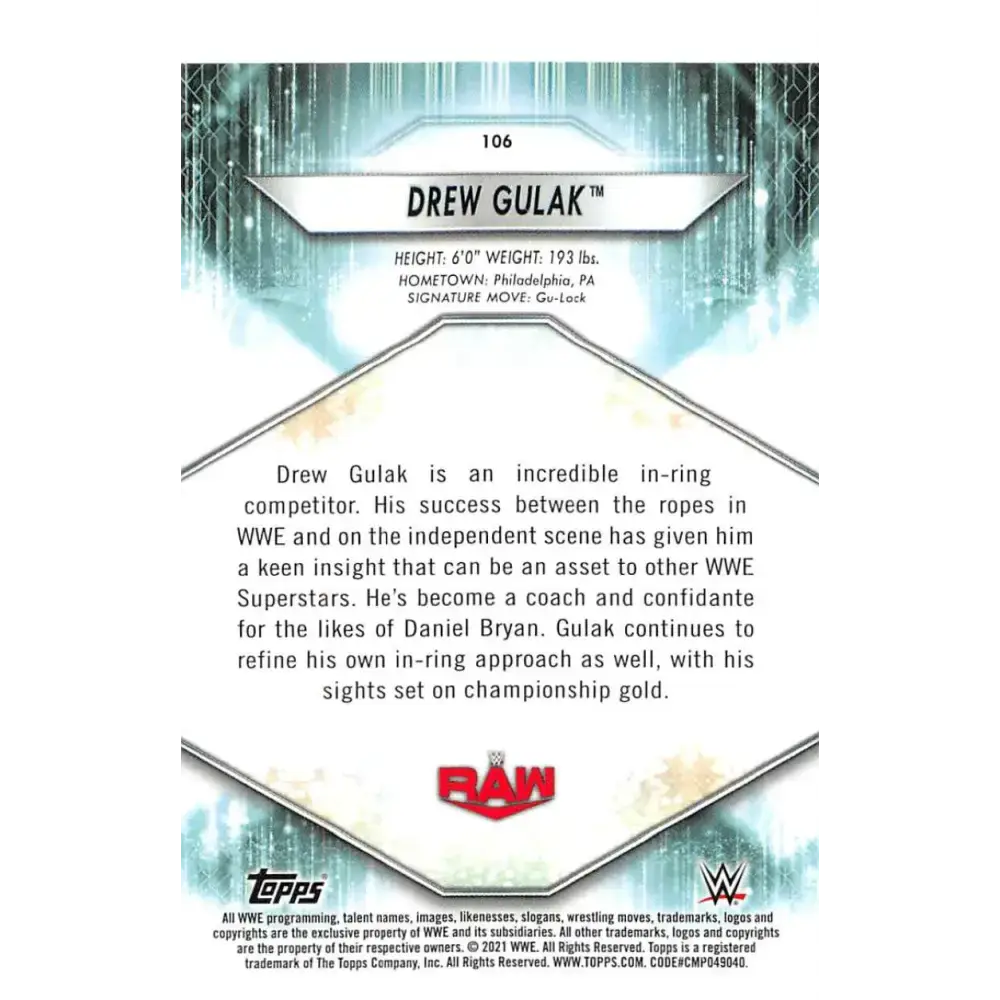 2021 Topps #106 Drew Gulak NM-MT Wrestling Card - Other