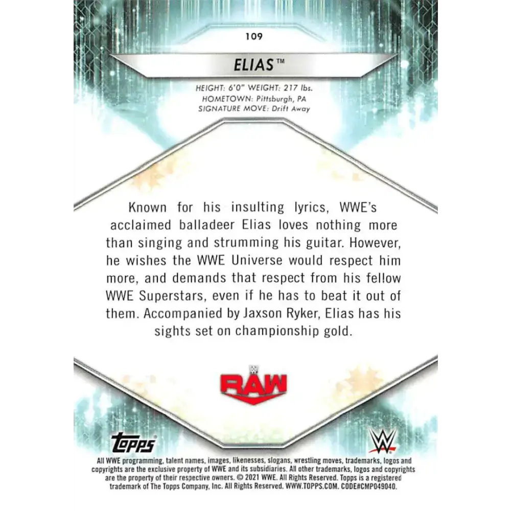2021 Topps #109 Elias NM-MT Wrestling Card - Other
