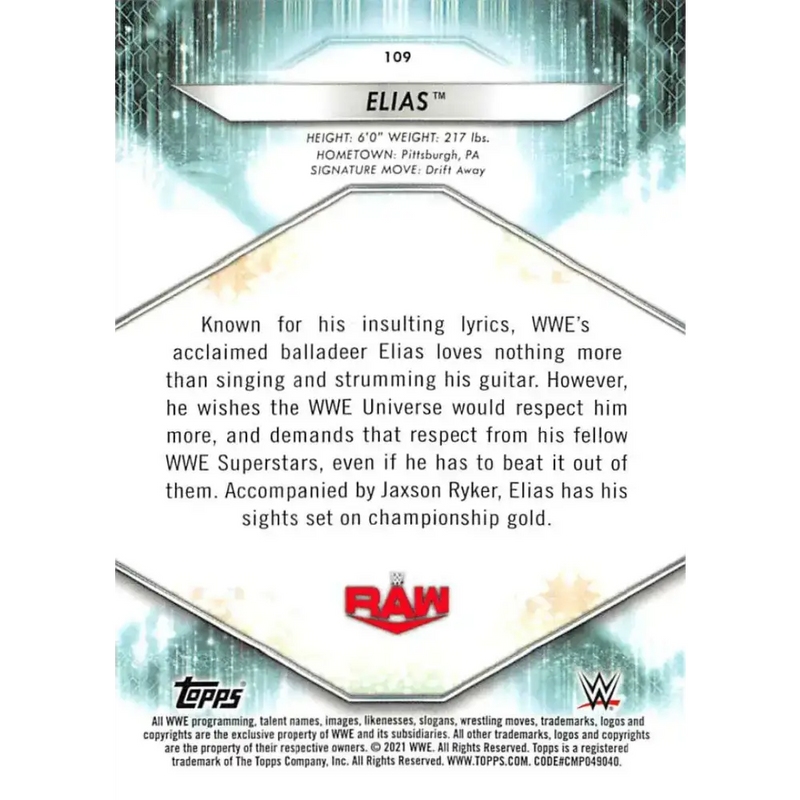 2021 Topps #109 Elias NM-MT Wrestling Card - Other