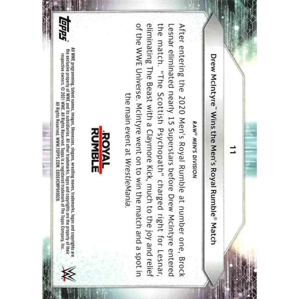 2021 Topps #11 Drew McIntyre NM-MT Wrestling Card - Other