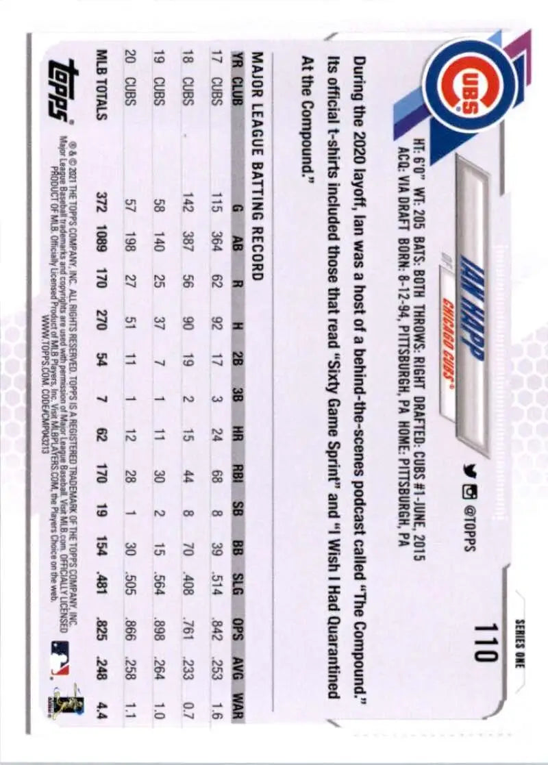 2021 Topps #110 Ian Happ NM-MT Chicago Cubs Baseball Card - Baseball Card Single