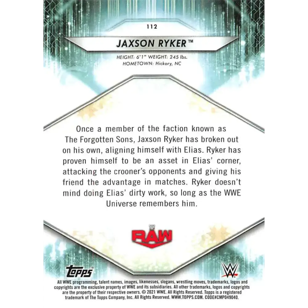 2021 Topps #112 Jaxson Ryker NM-MT Wrestling Card - UFC/MMA Card Single