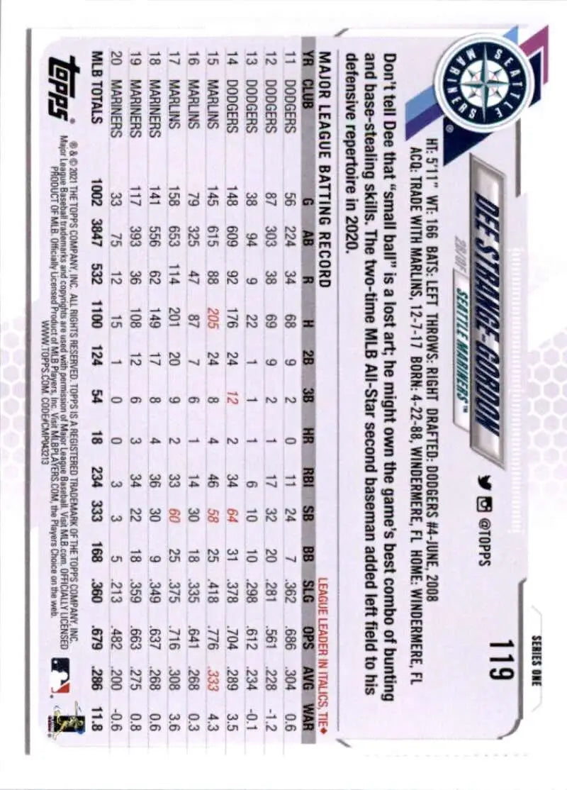 2021 Topps #119 Dee Strange-Gordon NM-MT Seattle Mariners Baseball Card - Baseball Card Single