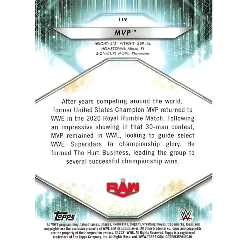 2021 Topps #119 MVP NM-MT Wrestling Card - Other