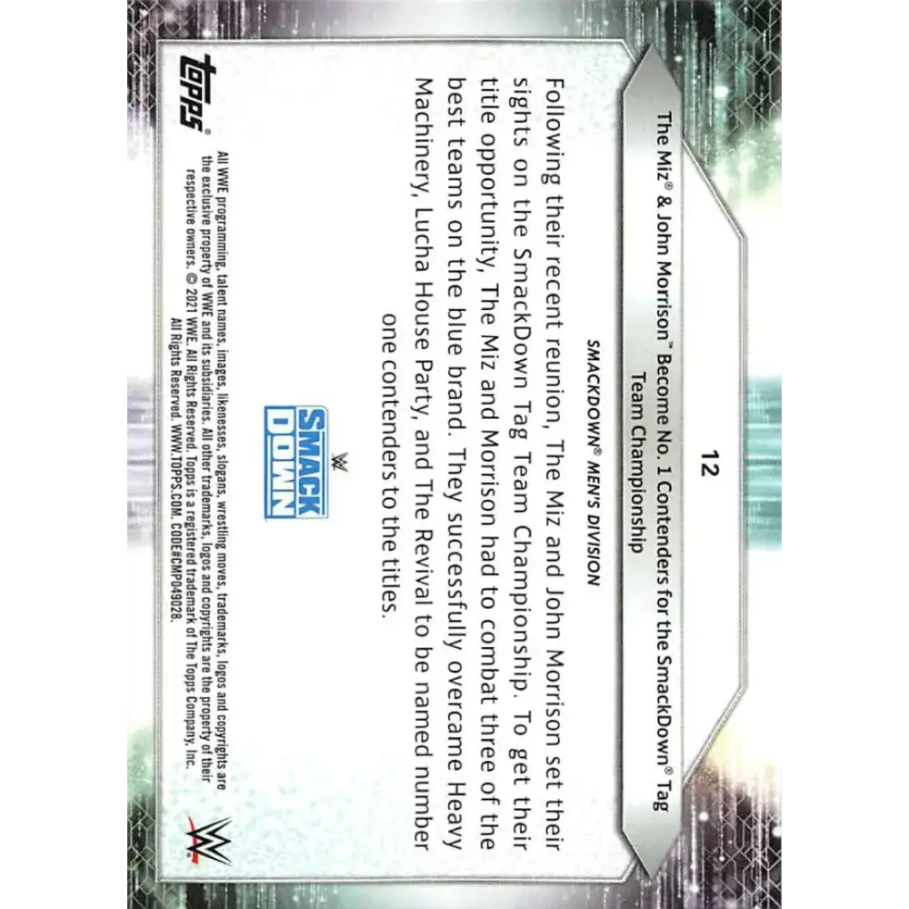 2021 Topps #12 The Miz/John Morrison NM-MT Wrestling Card - Non-Sports Card Single