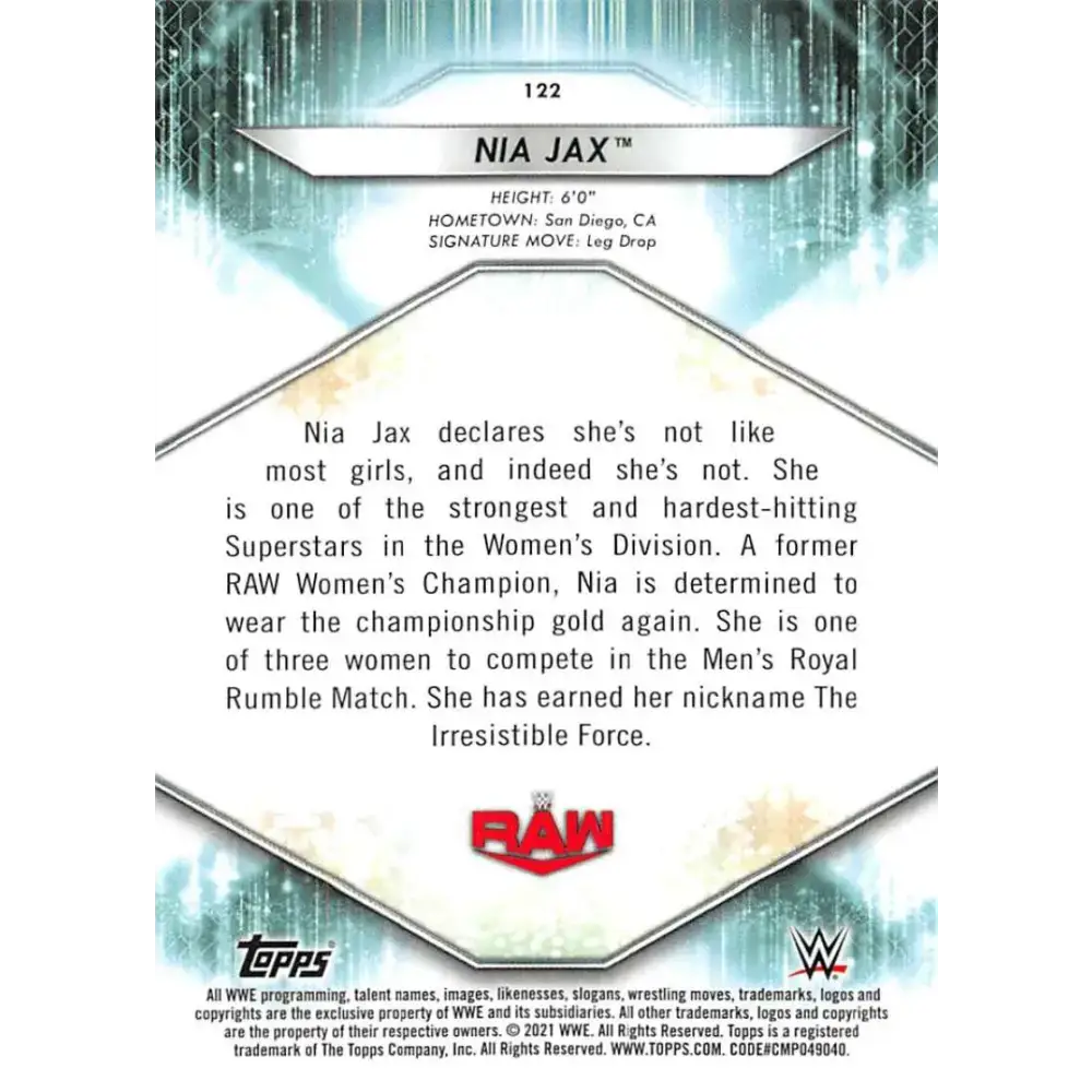 2021 Topps #122 Nia Jax NM-MT Wrestling Card - Other