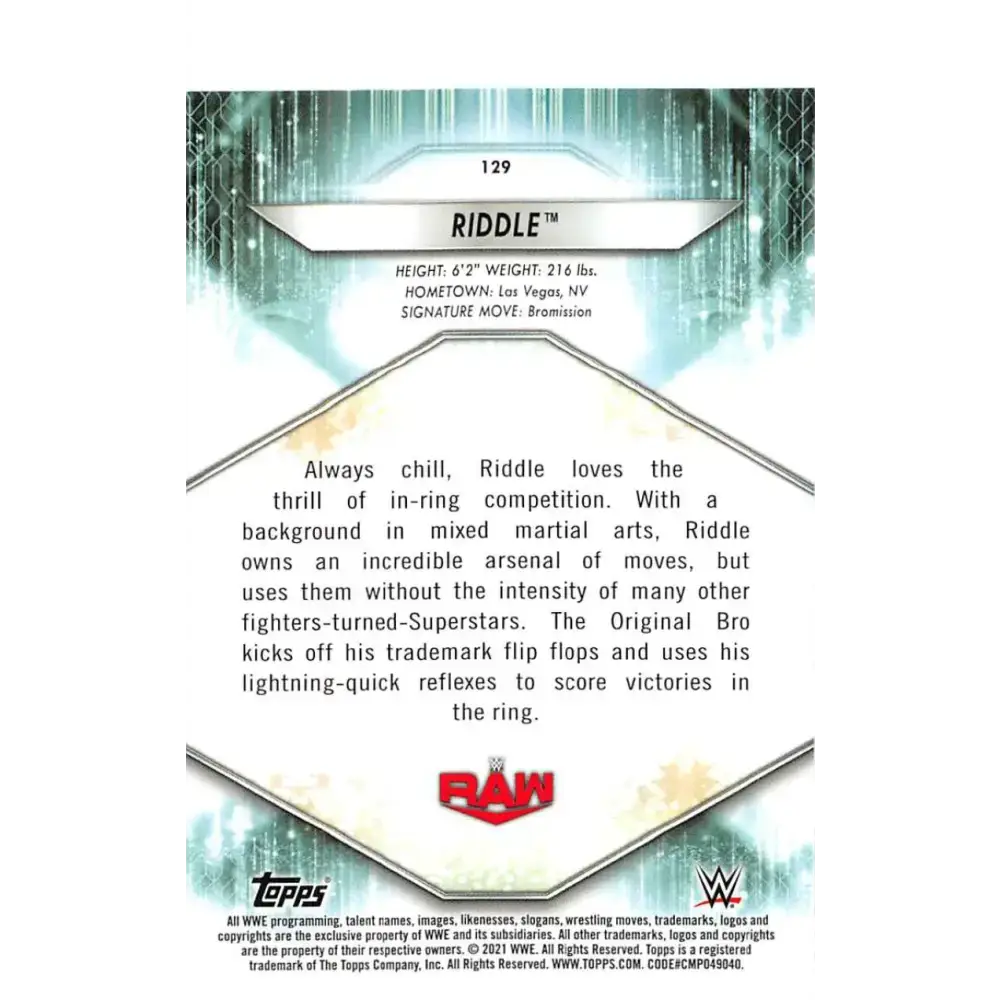 2021 Topps #129 Riddle NM-MT Wrestling Card - Wrestling Card Single
