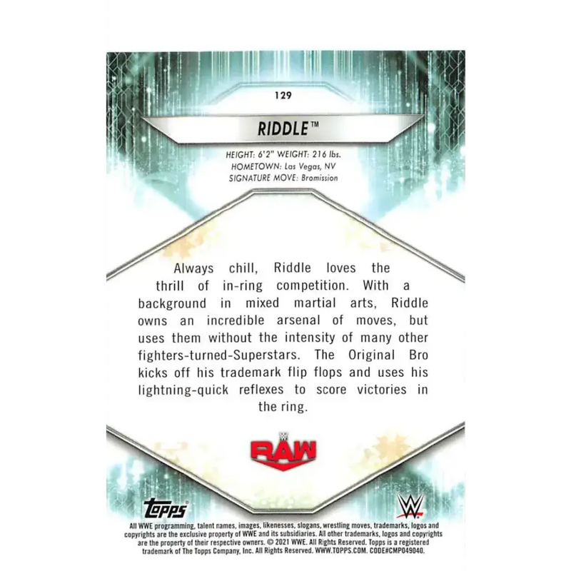 2021 Topps #129 Riddle NM-MT Wrestling Card - Wrestling Card Single