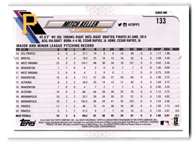 2021 Topps - #133 Mitch Keller Pirates - Baseball Card Single