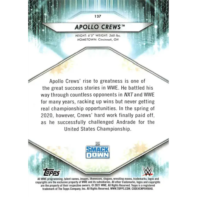 2021 Topps #137 Apollo Crews NM-MT Wrestling Card - Wrestling Card Single