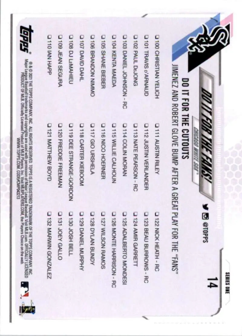 2021 Topps #14 Do It for the Fans! NM-MT Chicago White Sox Baseball Card - Baseball Card Single