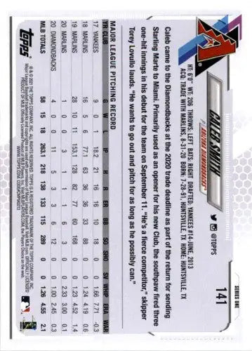 2021 Topps #141 Caleb Smith NM-MT Diamondbacks ID:34266 - Baseball Card Single