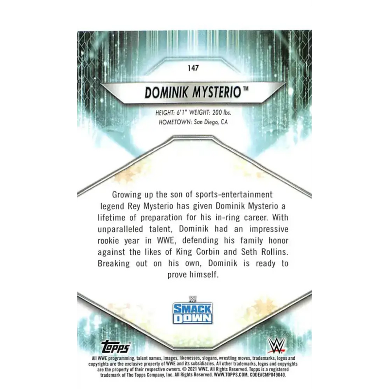 2021 Topps #147 Dominik Mysterio NM-MT Wrestling Card - Wrestling Card Single