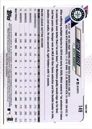 2021 Topps #149 Mitch Haniger NM-MT Mariners - Baseball Card Single