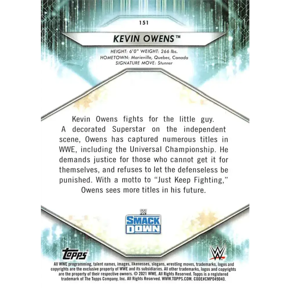 2021 Topps #151 Kevin Owens NM-MT Wrestling Card - Other