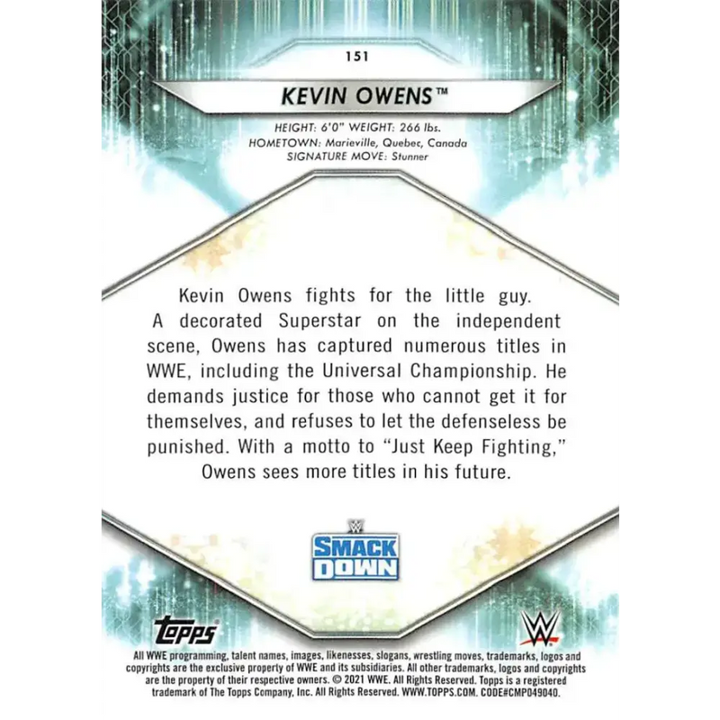 2021 Topps #151 Kevin Owens NM-MT Wrestling Card - Other