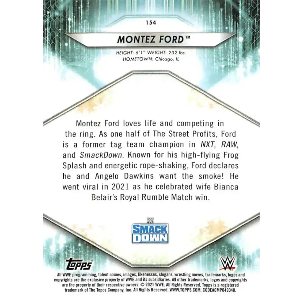 2021 Topps #154 Montez Ford NM-MT Wrestling Card - Wrestling Card Single