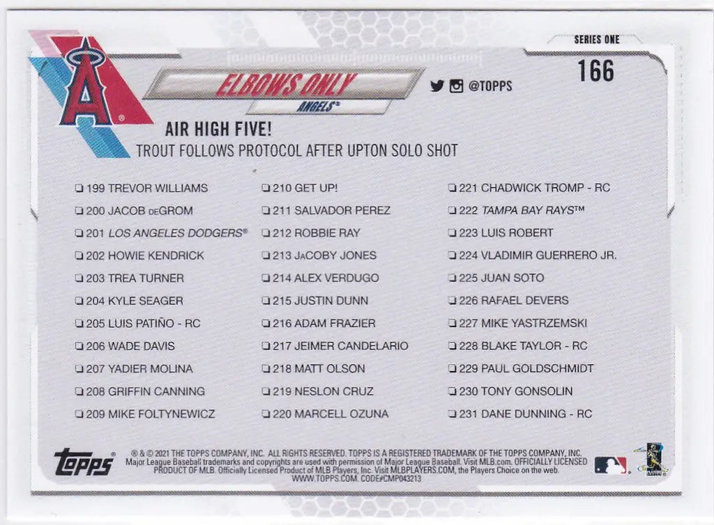 2021 Topps #166 Elbows Only Upton And Trout Los Angeles Angels