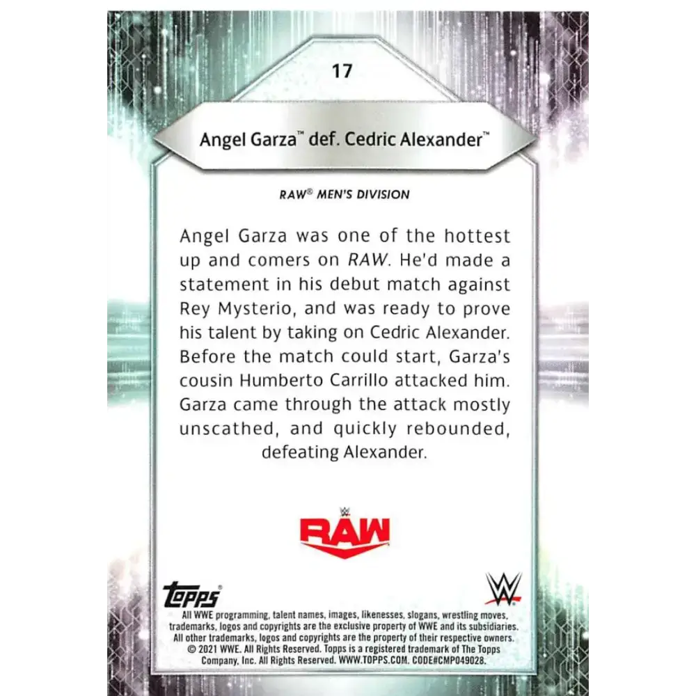 2021 Topps #17 Angel Garza NM-MT Wrestling Card - Wrestling Card Single