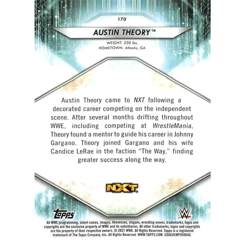 2021 Topps #170 Austin Theory NM-MT Wrestling Card - Other