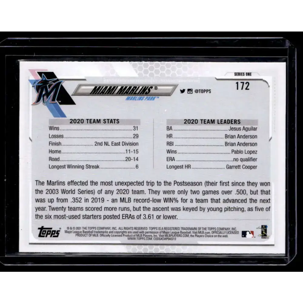 2021 Topps #172 Miami Marlins NM-MT - Baseball Card Single