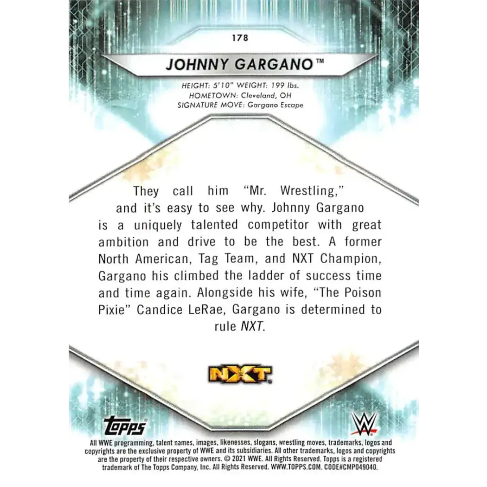 2021 Topps #178 Johnny Gargano NM-MT Wrestling Card - Other