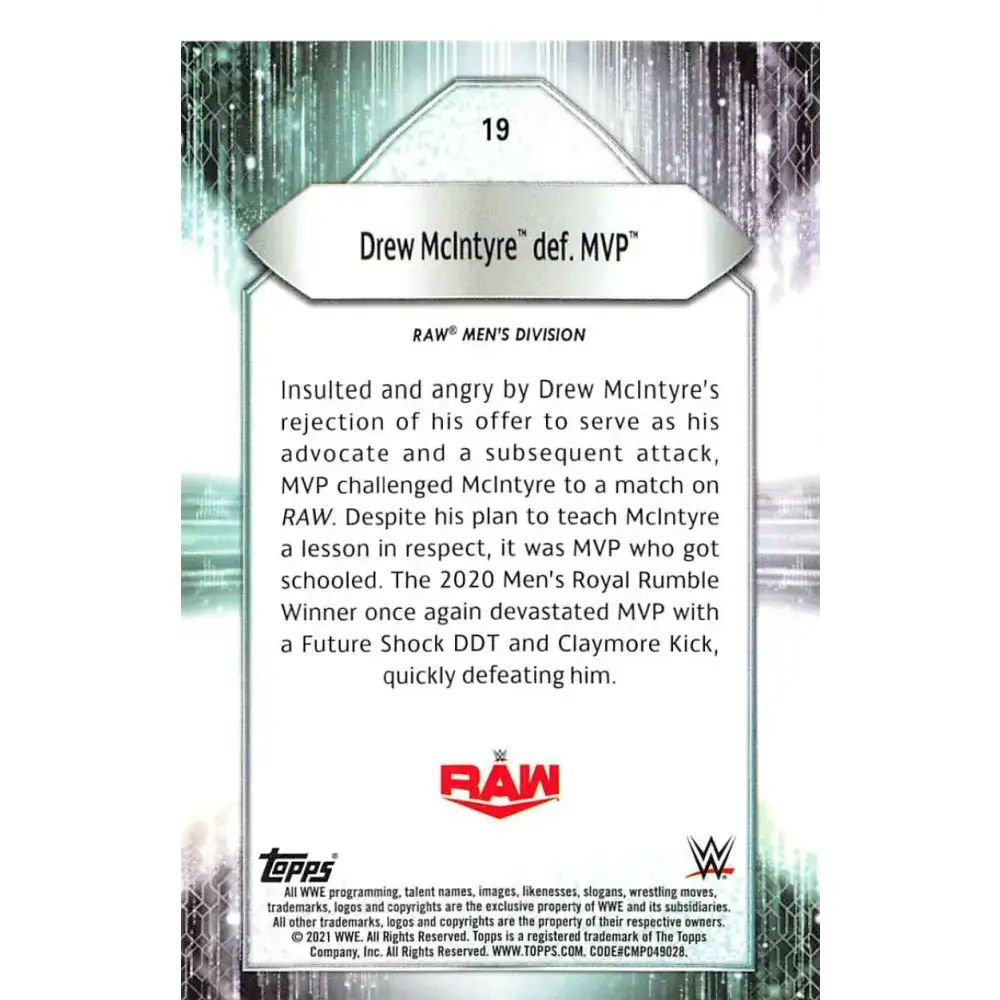 2021 Topps #19 Drew McIntyre NM-MT Wrestling Card - Non-Sports Card Single