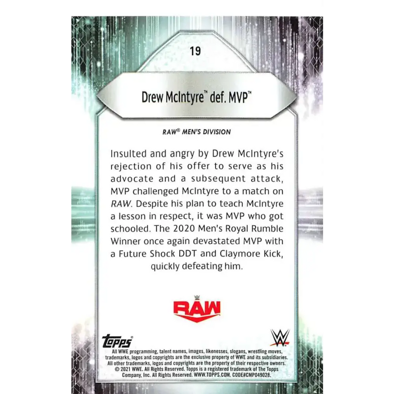 2021 Topps #19 Drew McIntyre NM-MT Wrestling Card - Non-Sports Card Single