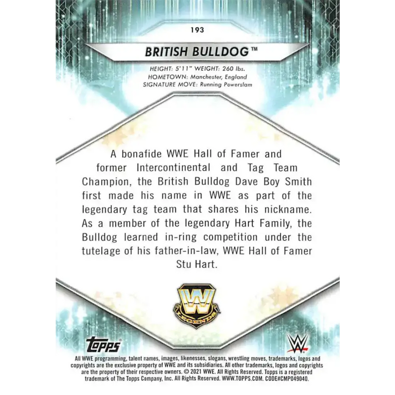 2021 Topps #193 British Bulldog NM-MT Wrestling Card - Wrestling Card Single