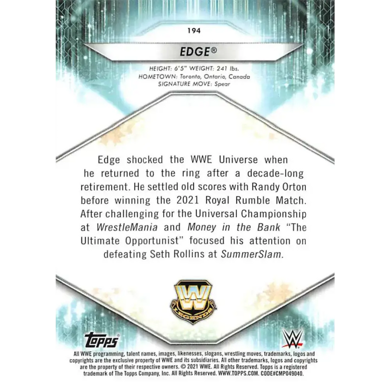 2021 Topps #194 Edge NM-MT Wrestling Card - Non-Sports Card Single