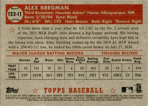 Alex Bregman baseball card with original gloss from 2021 Topps Redux product