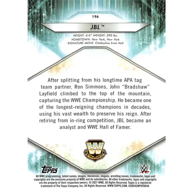2021 Topps #196 JBL NM-MT Wrestling Card - Other