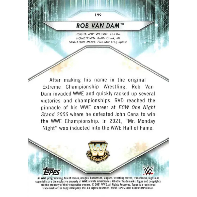 2021 Topps #199 Rob Van Dam NM-MT Wrestling Card - Non-Sports Card Single