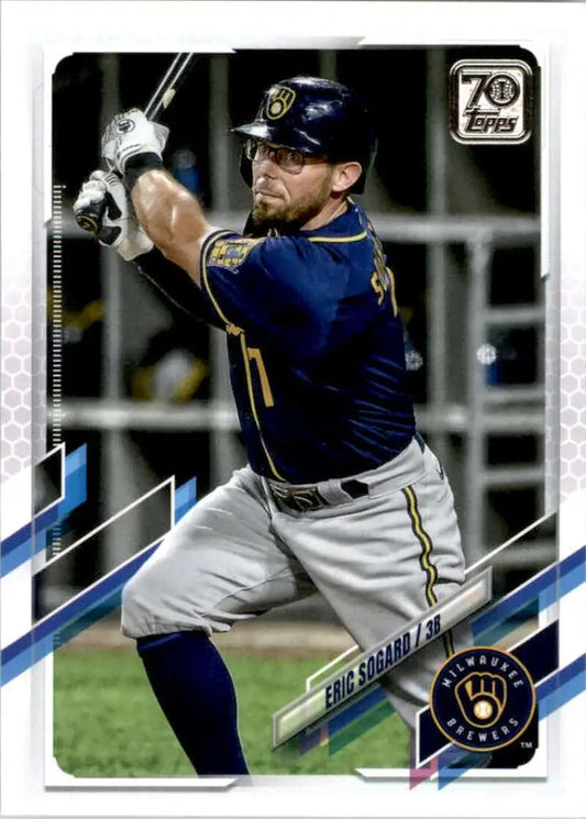 2021 Topps #21 Eric Sogard NM-MT Milwaukee Brewers Baseball Card - Baseball Card Single