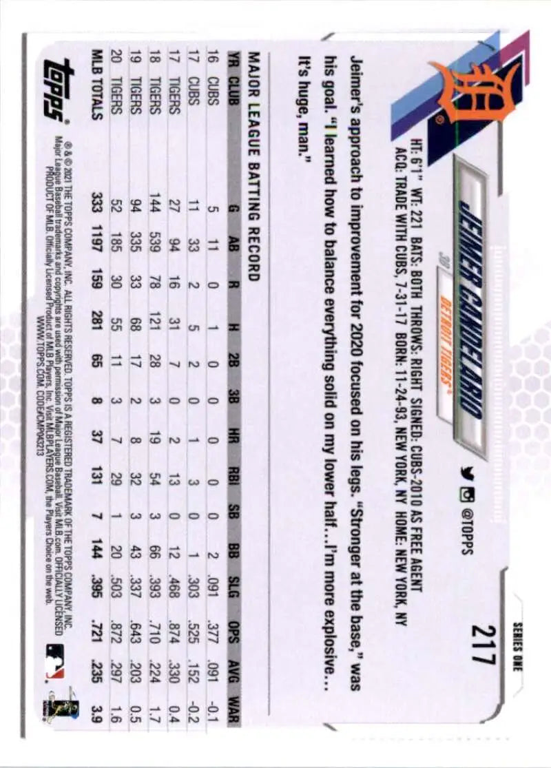 2021 Topps #217 Jeimer Candelario NM-MT Detroit Tigers Baseball Card - Baseball Card Single
