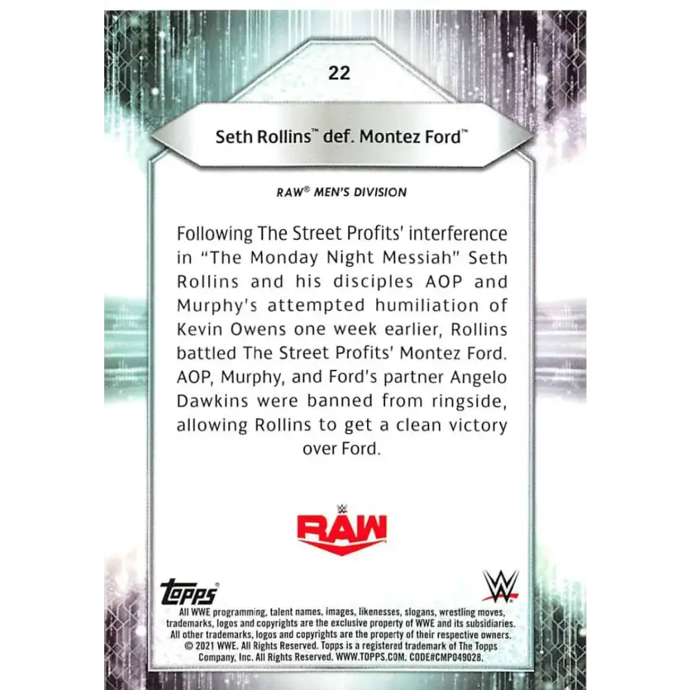 2021 Topps #22 Seth Rollins NM-MT Wrestling Card - Other
