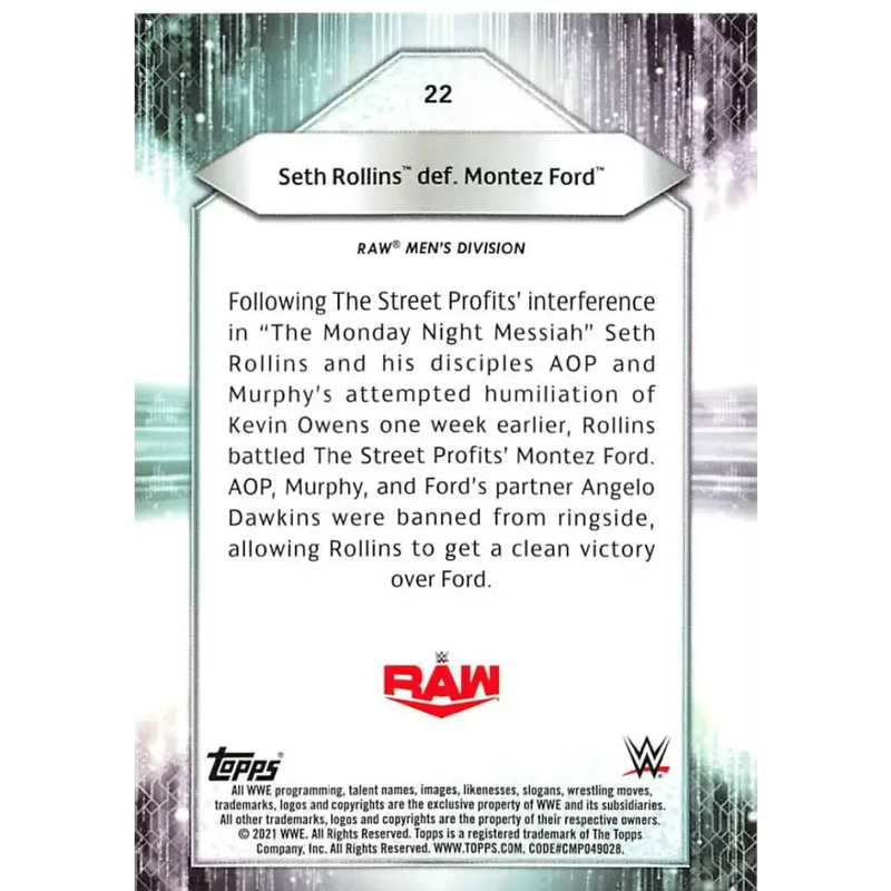 2021 Topps #22 Seth Rollins NM-MT Wrestling Card - Other